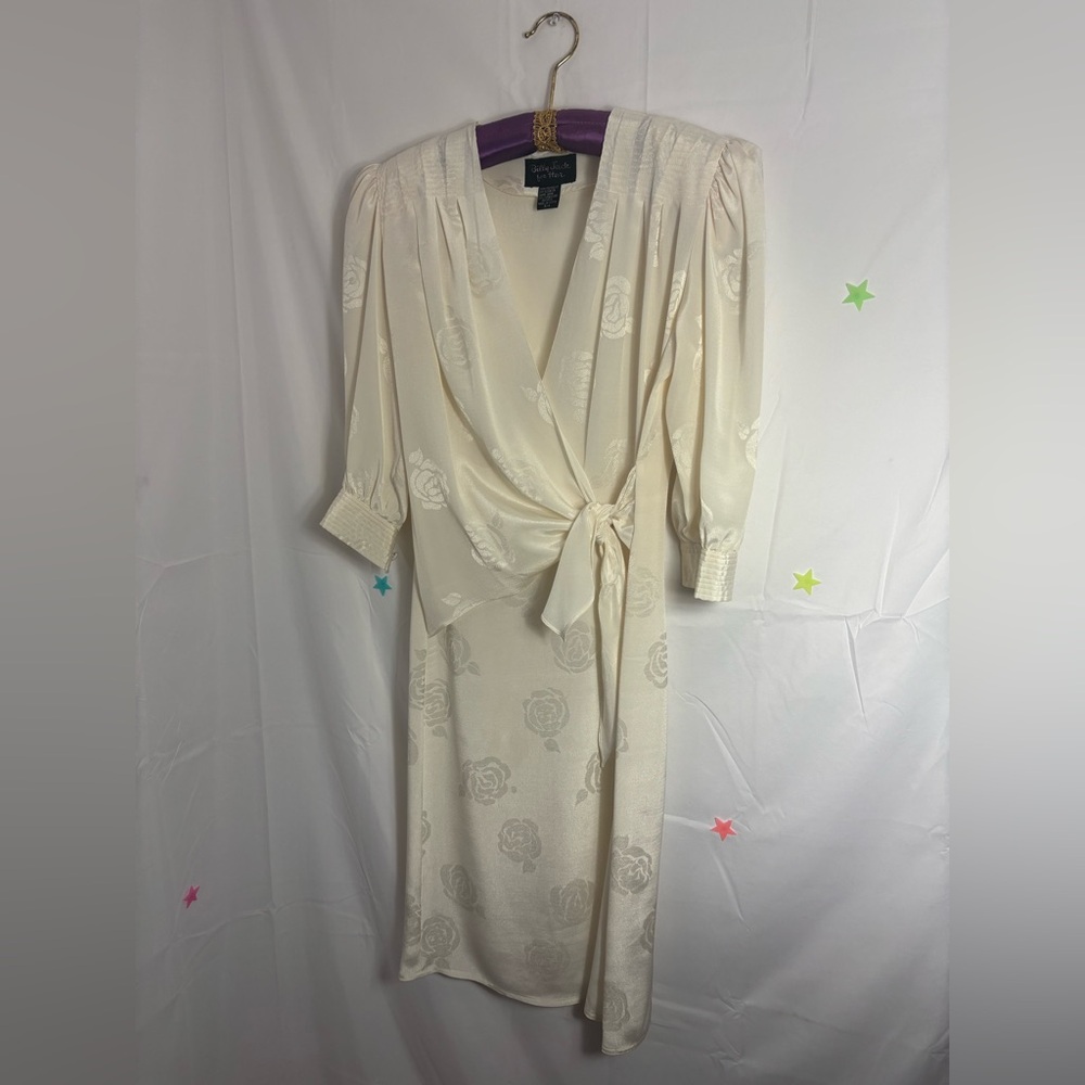VTG Puff Sleeve Silk‎ Semi Sheer MIDI Edgy Ethereal Wrap Dress Size S/M